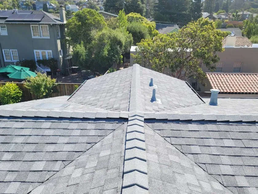 Ridge cap detail on a new shingle roof